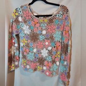 Mary Jane 100% Cotton Multicolor Crochet Sweater